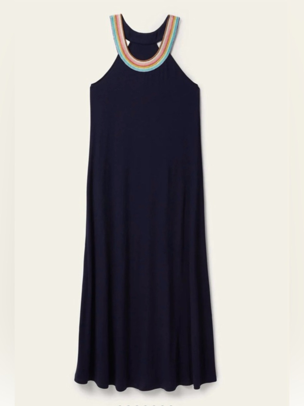 Boden maxi dress NWOT US 12 stripe neck jersey maxi navy w/rainbow stripe neck